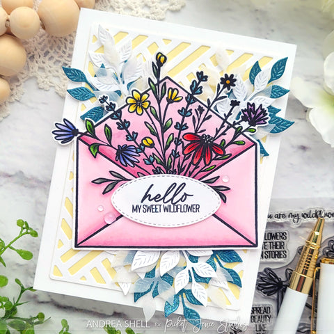 Floral Envelope card by Andrea Shell | Like a Wildflower stamp by Picket Fence Studios