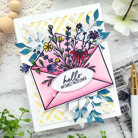 Floral Envelope card by Andrea Shell | Like a Wildflower stamp by Picket Fence Studios