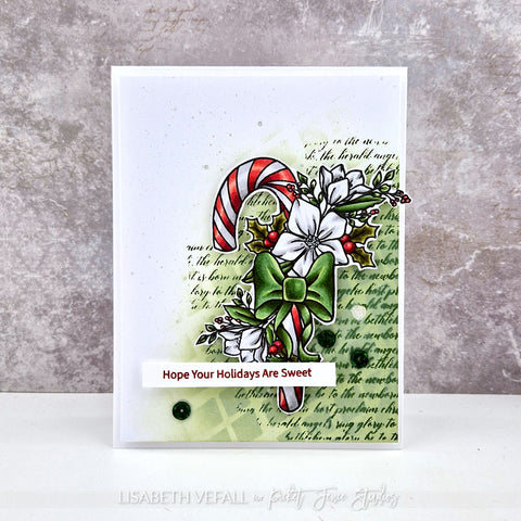 Green Christmas card with candy cane