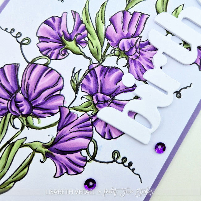 Close up of the Royal Sweetpeas card