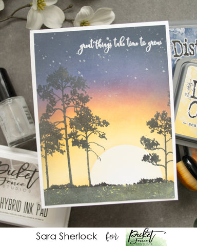 Handmade card, Ink Blending, Watercolor Trees and Bushes, sunset blending, tutorial, Life Changing Blending Brushes