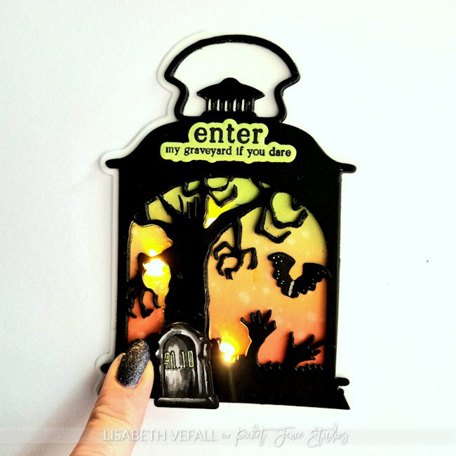 Lantern card with lights lit