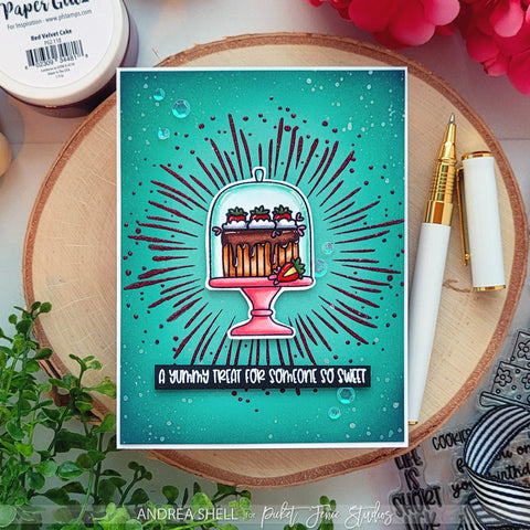 Yummy Treat cake card by Andrea Shell | Sugar and Calorie-Free Cake stamp by Picket Fence Studios