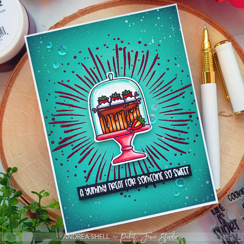 Yummy Treat card by Andrea Shell | Sugar and Calorie-Free Cake stamp by Picket Fence Studios