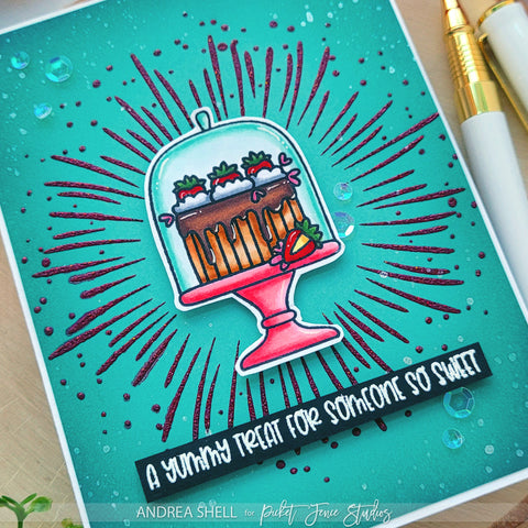 Yummy Treat card by Andrea Shell | Sugar and Calorie-Free Cake stamp by Picket Fence Studios