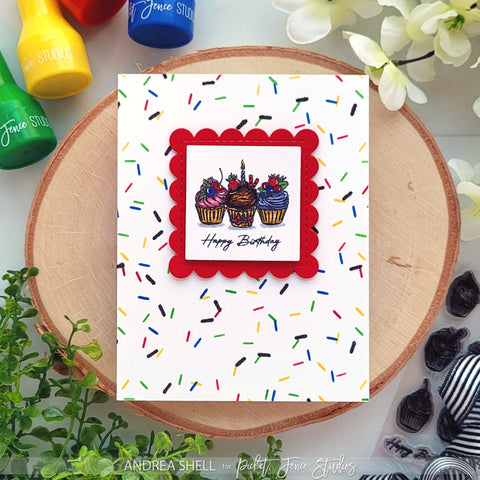 Happy Birthday Cupcake card by Andrea Shell | Wreath Building Cupcakes for You stamp by Picket Fence Studios