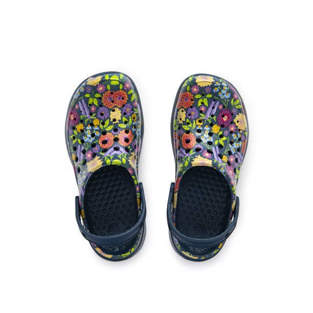 Joybees Womens Active Clog Graphic Navy Painted Floral – Island Comfort ...