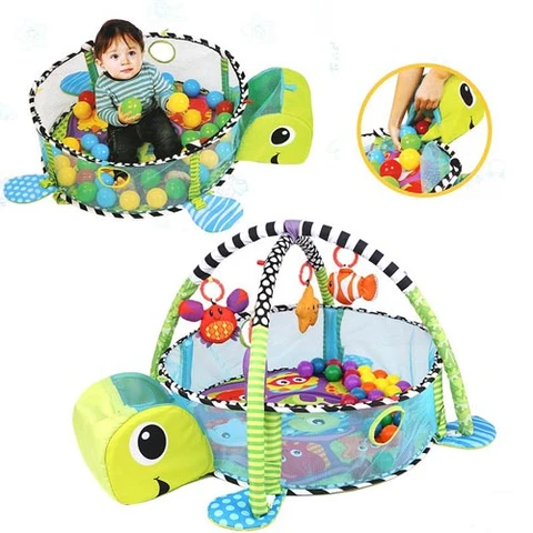 Activity Gym and Ball Pit Play Mat Kids Rug Turtle