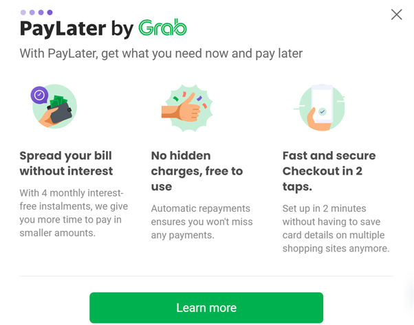 An infographic by Grab listing PayLater's functions