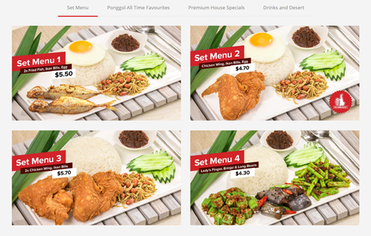 Ponggol Nasi Lemak website menu