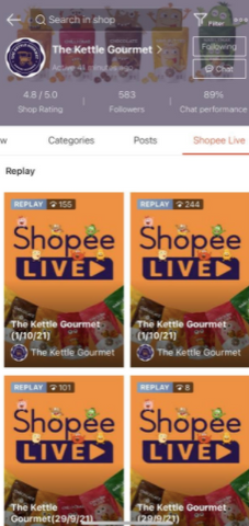 Screenshot of The Kettle Gourmet's Shopee livestream playback page.