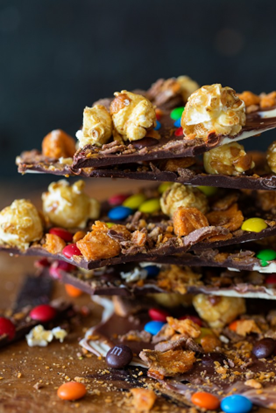 The Kettle Gourmet Chocolate Popcorn Bark - Chocolate Bark with popcorn, M&Ms and other popular snacks