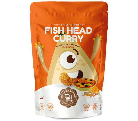 One snack monster packet of Fish Head Curry Popcorn