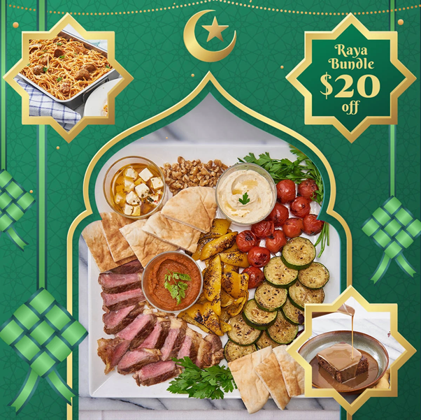 Hari Raya Bundle featuring all sorts of foods like meat and snacks