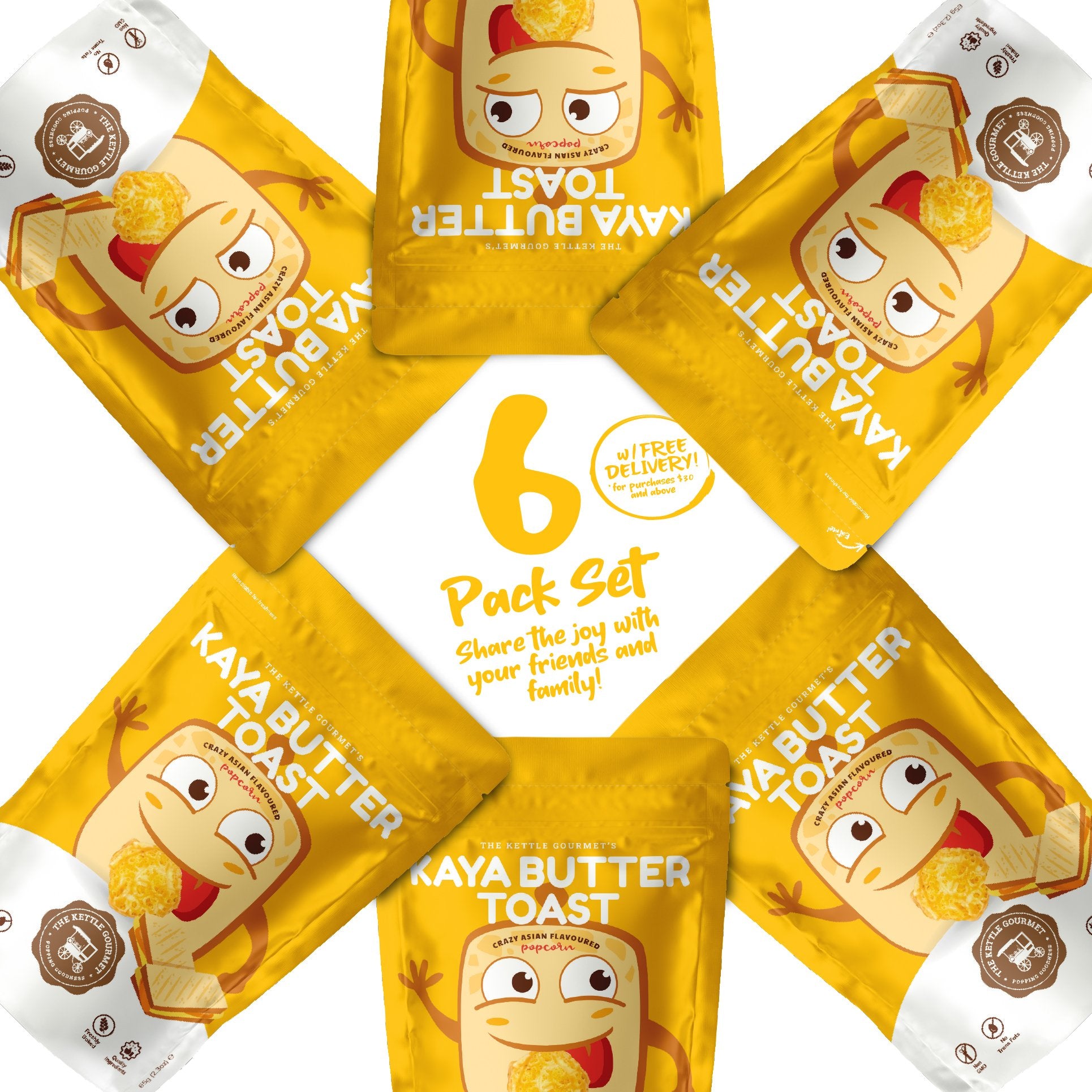 The Kettle Gourmet's Kaya Butter Toast 6 pack set containing 6 Kaya Butter Toast Snack Monsters