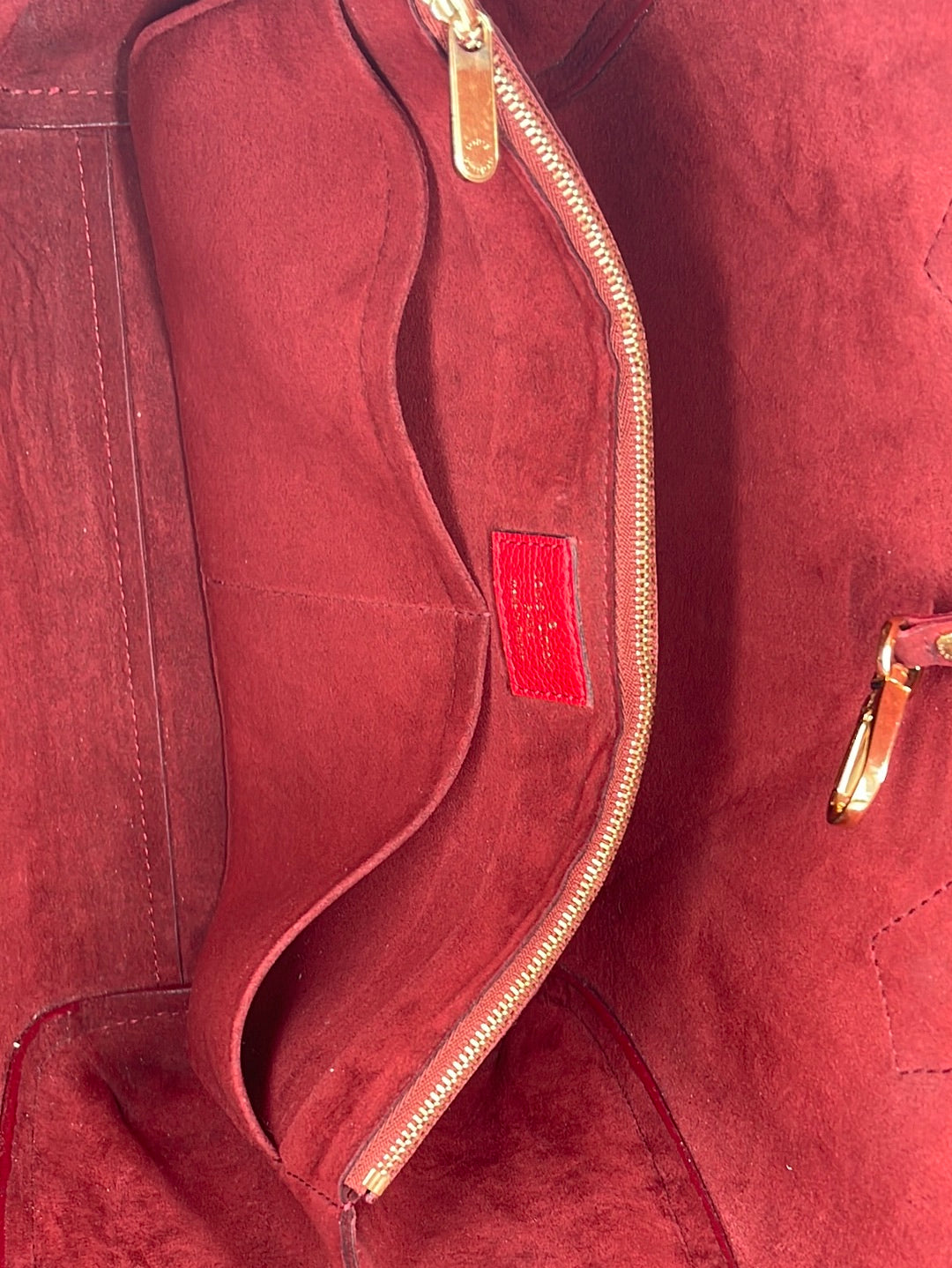 082923 Preloved Louis Vuitton Monogram and Red Leather Kimono MM