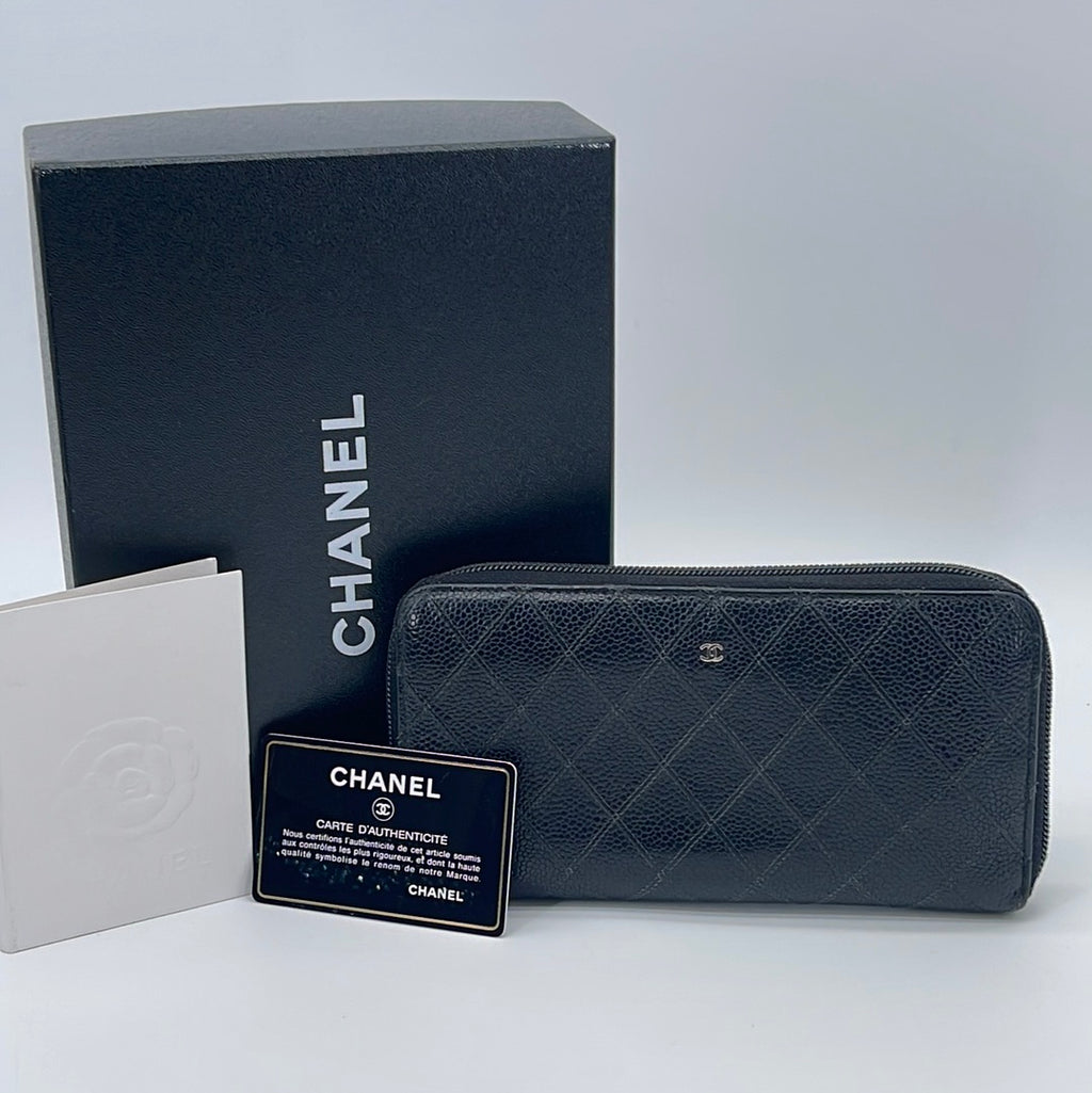 Chanel Camellia CC Logo Caviar Zip Wallet CC-W1009P-0007