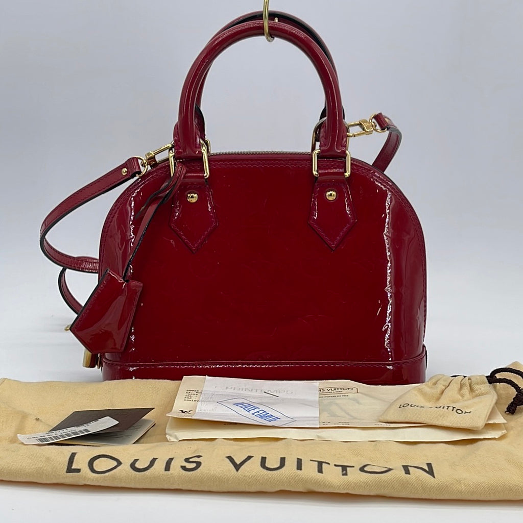 082923 Preloved Louis Vuitton Monogram and Red Leather Kimono mm Handbag DU1176 Off