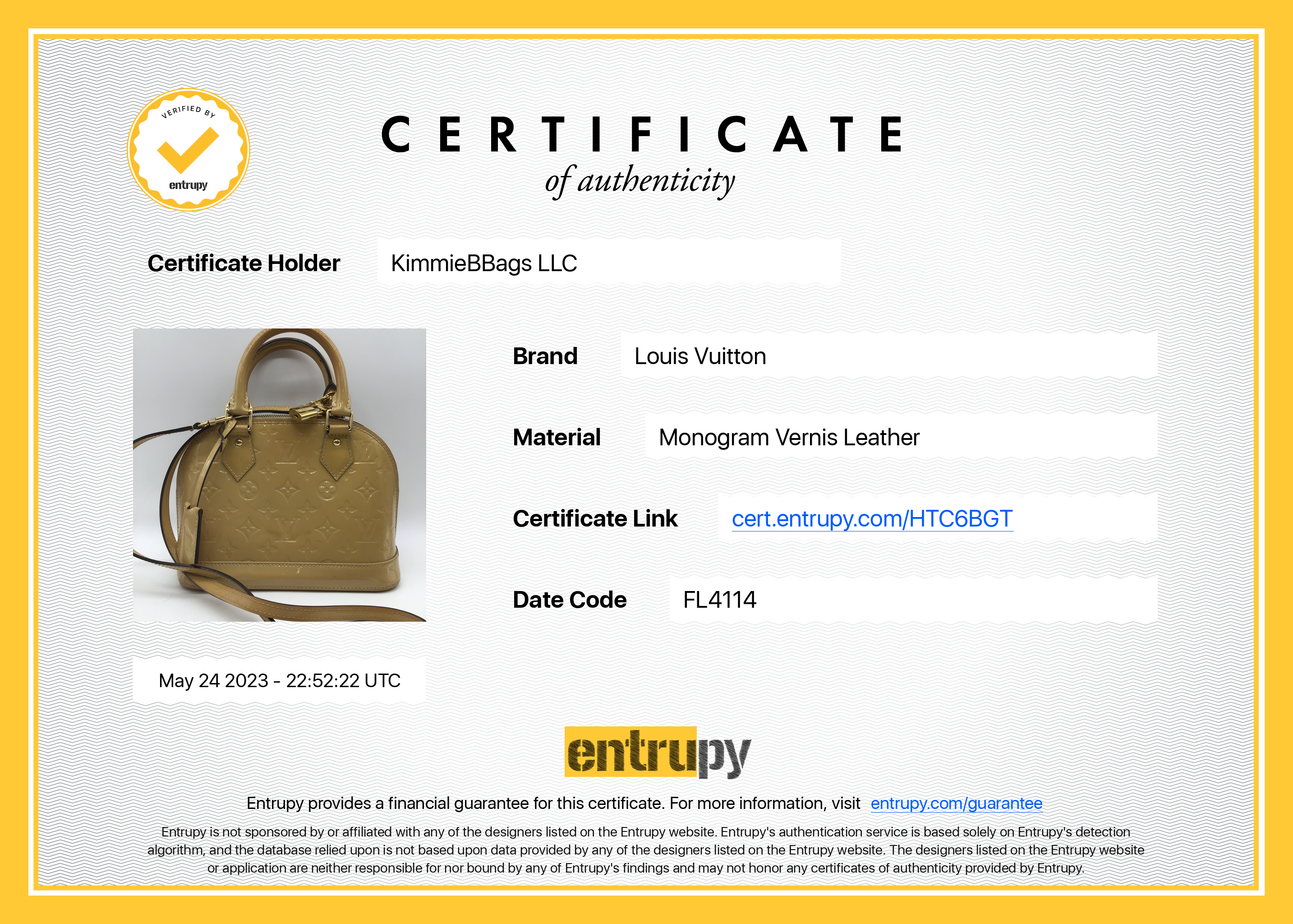 NTWRK - PRELOVED Louis Vuitton Beige Vernis Alma BB Bag FL4114 053123 $6