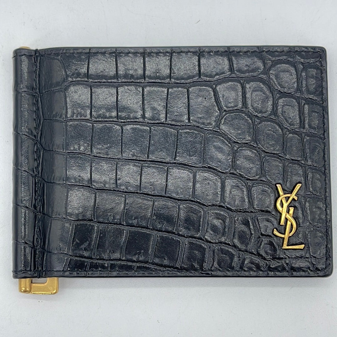 CASSANDRE East/West wallet in CROCODILE-EMBOSSED leather, Saint Laurent