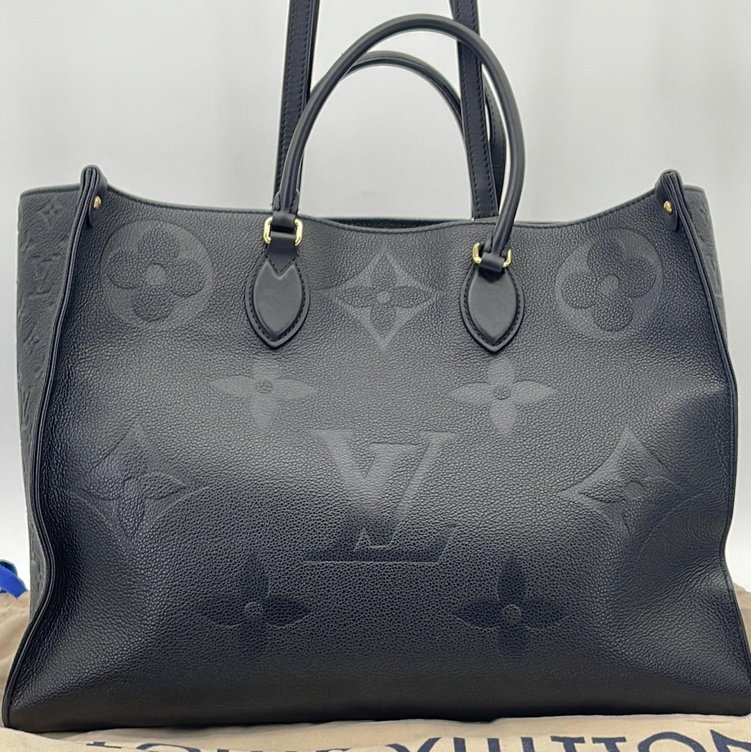 LOUIS VUITTON Onthego GM Monogram Empreinte Leather Tote Bag Black - H