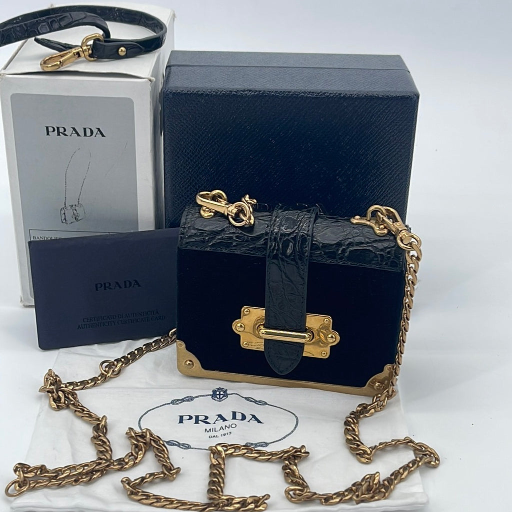 Sold at Auction: PRADA Cahier Yellow And Black Chain Shoulder Bag