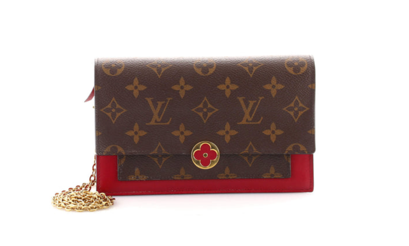 Louis Vuitton Flore Chain Wallet Fuchsia Brown Monogram Canvas Shoulde   MyDesignerly