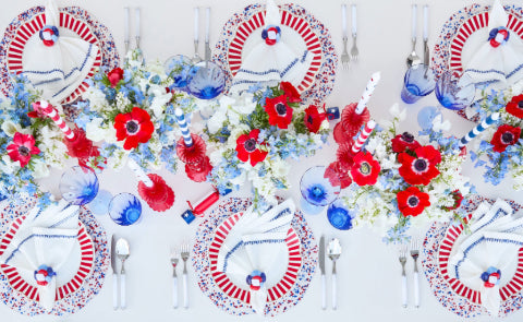 Memorial Day Table with Sprinkles Placemat, Filament Napkin, and Sea Stone Napkin Ring
