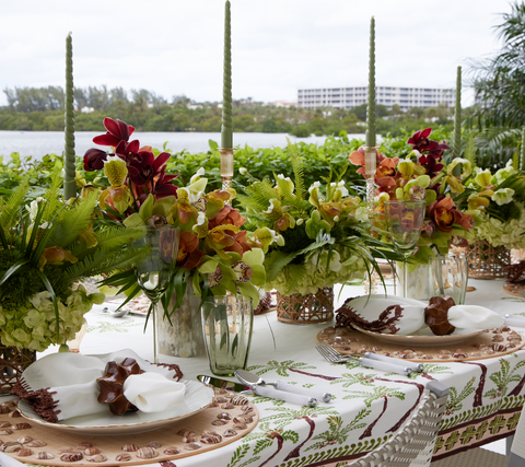 Kim Seybert Spring 2024 Collection, with our Oasis Tablecloth and Cabochon Placemat