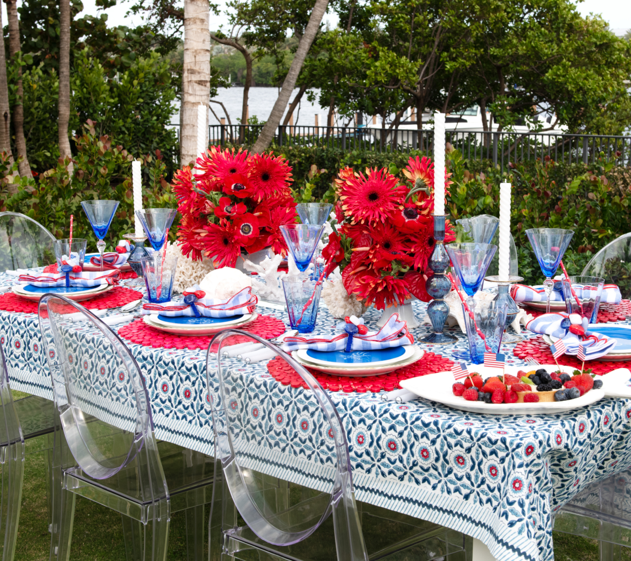Fourth of July tablescape with Kim Seybert floral decor