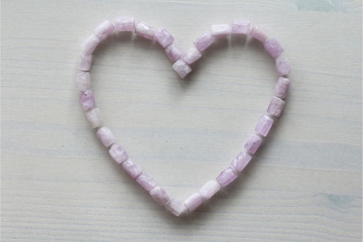 Kunzite gemstones in shape of a heart
