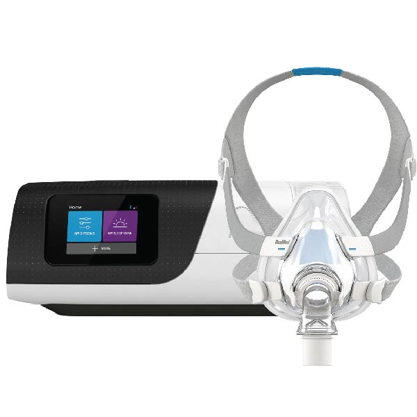 The ResMed AirSense 10 with the ResMed AirFit full face mask.