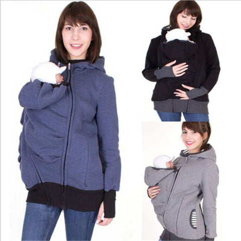 Pull Vêtement Veste capuchonné Kangourou avec Zipper Porte-bébé