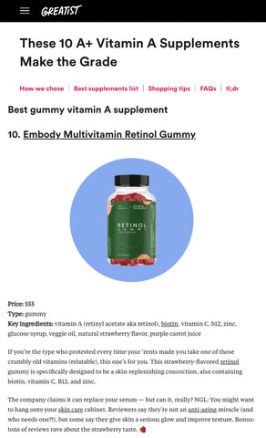 A screenshot of the Greatist Article about Vitamin A Supplements