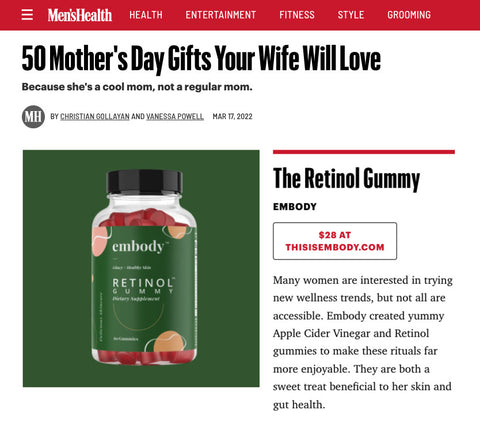 A screenshot of a Men's Health article featuring the Retinol Gummy