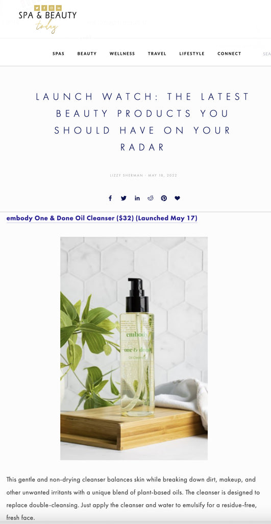 Spa & Beauty's Review of the One & Done Oil Cleanser: This gentle and non-drying cleanser balances skin while breaking down dirt, makeup, and other unwanted irritants with a unique blend of plant-based oils. The cleanser is designed to replace double-cleansing. Just apply the cleanser and water to emulsify for a residue-free, fresh face. 