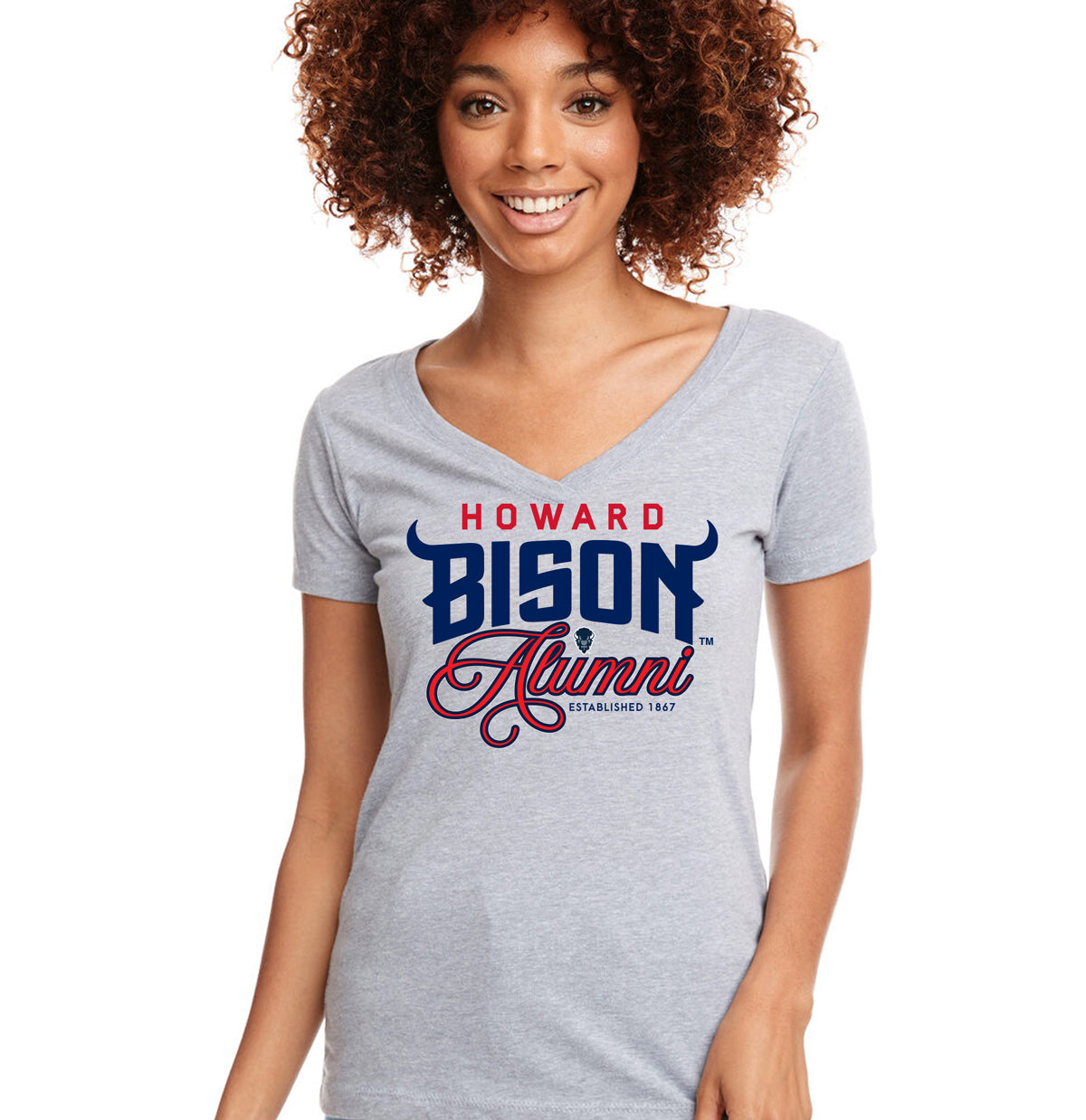 HOWARD | Fancy Alumni Gray Ladies V Neck Tees (N)