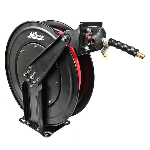 Goodyear Industrial Retractable Air Hose Reel- 1/2in x 65ft, 300 PSI Max, 3/8 in NPT Connections, Single Arm