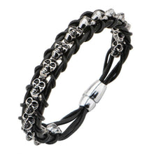 Load image into Gallery viewer, Stainless Steel Black Leather Thread with Center Steel Skull Beads Bracelets
