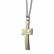 Load image into Gallery viewer, Hammered Gold Plated Cross with CZ Stainless Steel Pendant