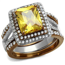 Load image into Gallery viewer, Women&#39;s Stainless Steel Two Tone IP Light Brown 8.29(g) CZ Topaz Ring Set