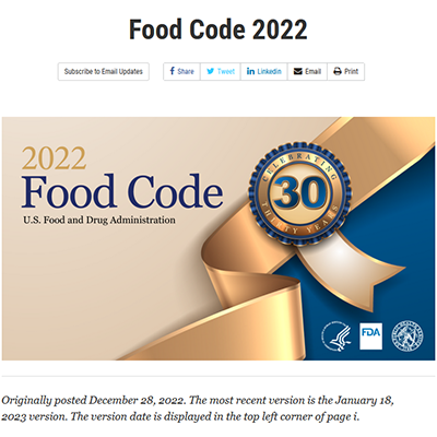 FDA Food Code announcement on fda.gov