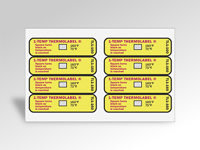 Sheet of Temperature Labels TL1-160 Yellow Labels