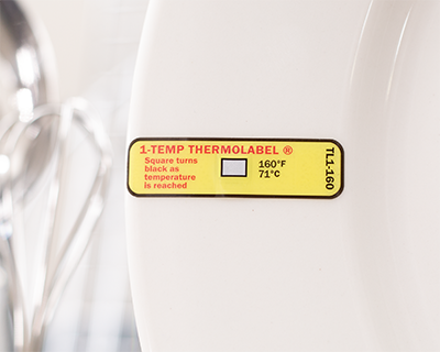 TL1-160 temperature label attached to a dish