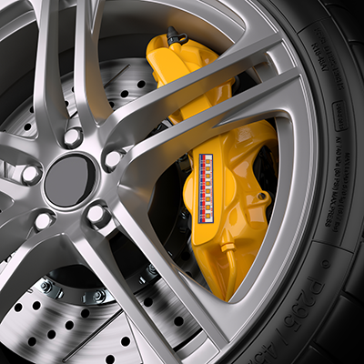 MB-380 label on a yellow brake caliper