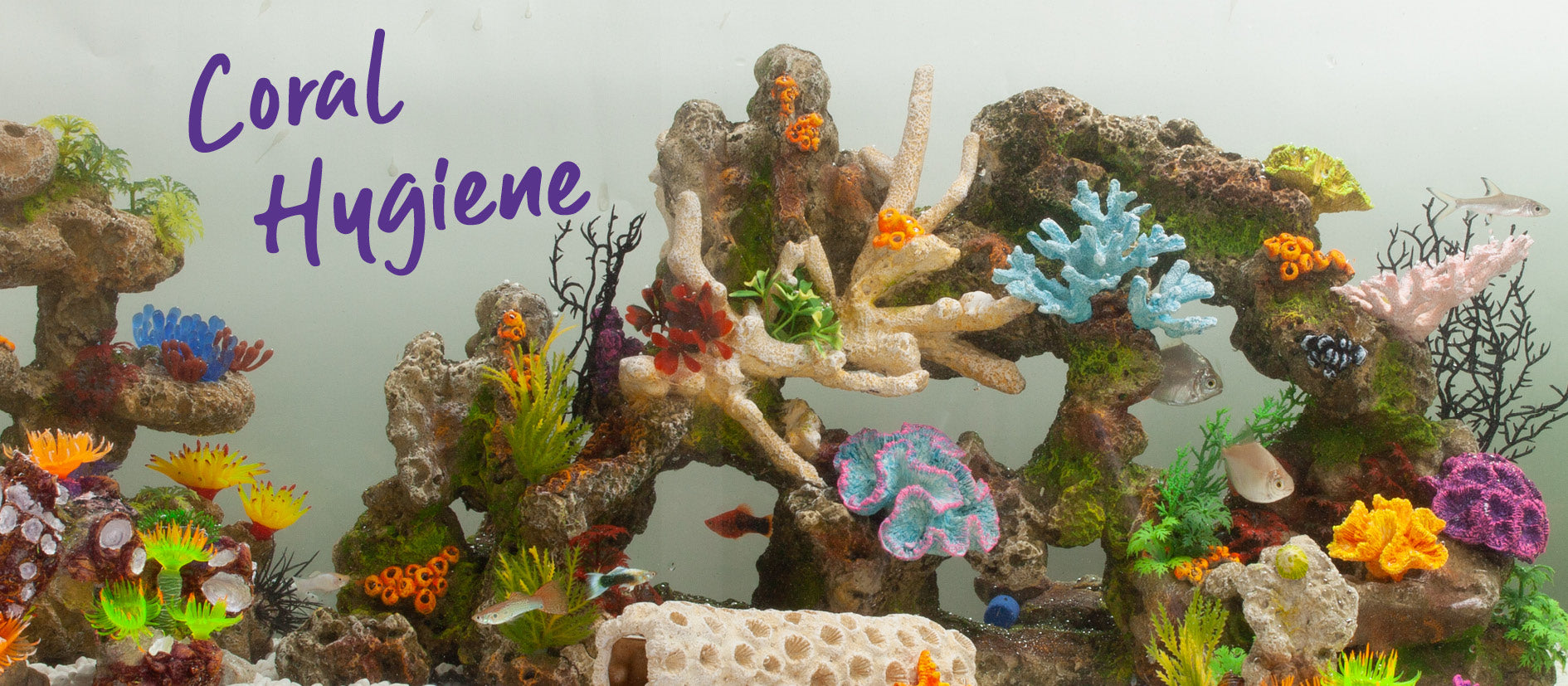 fish tank decorations with bright colourful painted coral