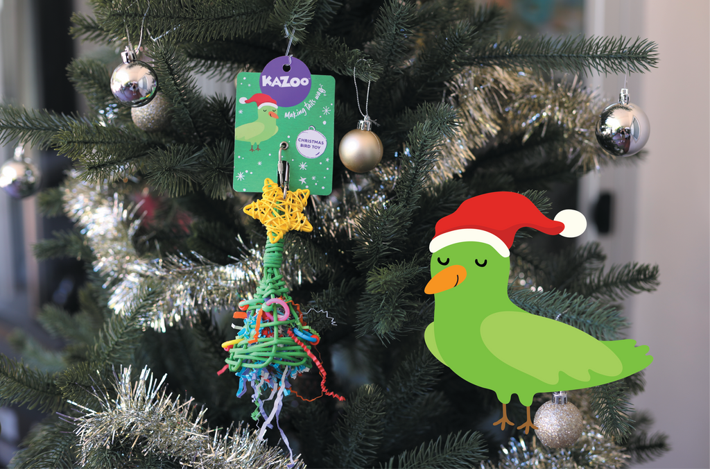Kazoo Christmas bird toy in christmas tree
