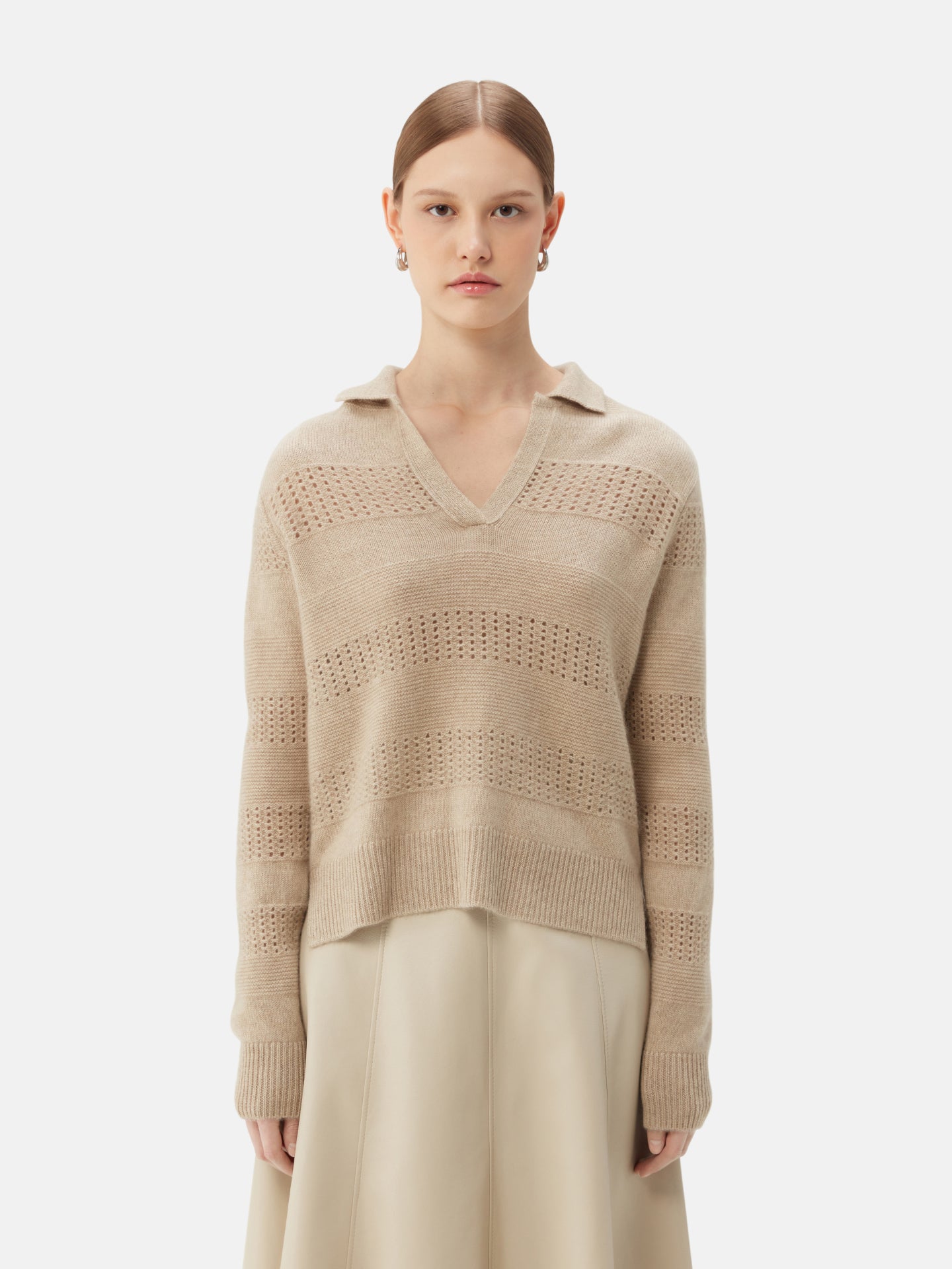 Mixed Knit Cashmere Polo - Textured Elegance | GOBI Cashmere