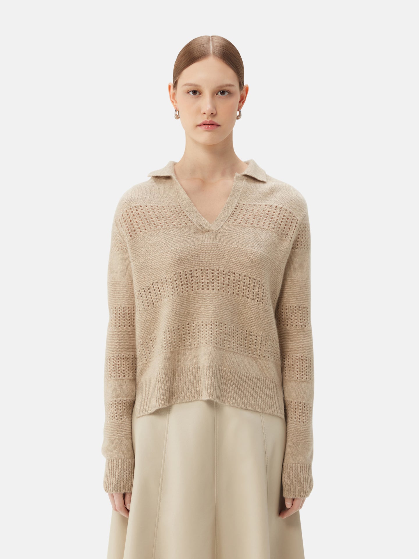 Women's Mixed Knit Cashmere Polo - Textured Elegance | GOBI Cashmere