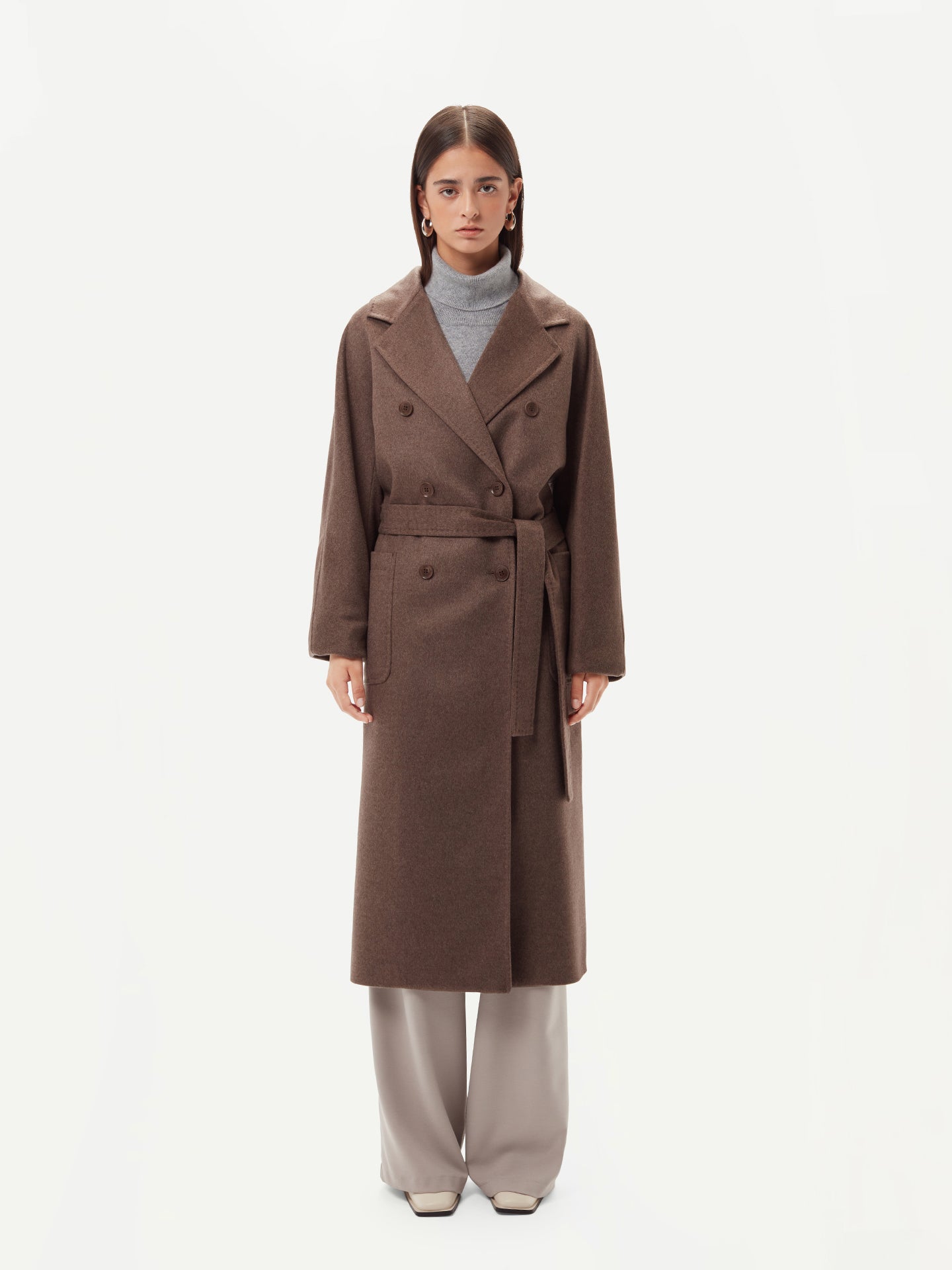  Women's Double Cashmere Breasted Long Coat cacao - Gobi Cashmere